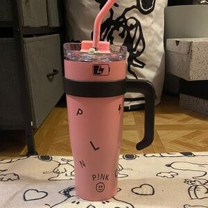 Pink Tumbler with Handle and Straw